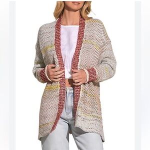 Elan Multicoloured Open Front Cardigan Soft Side Slits One Size NWT
